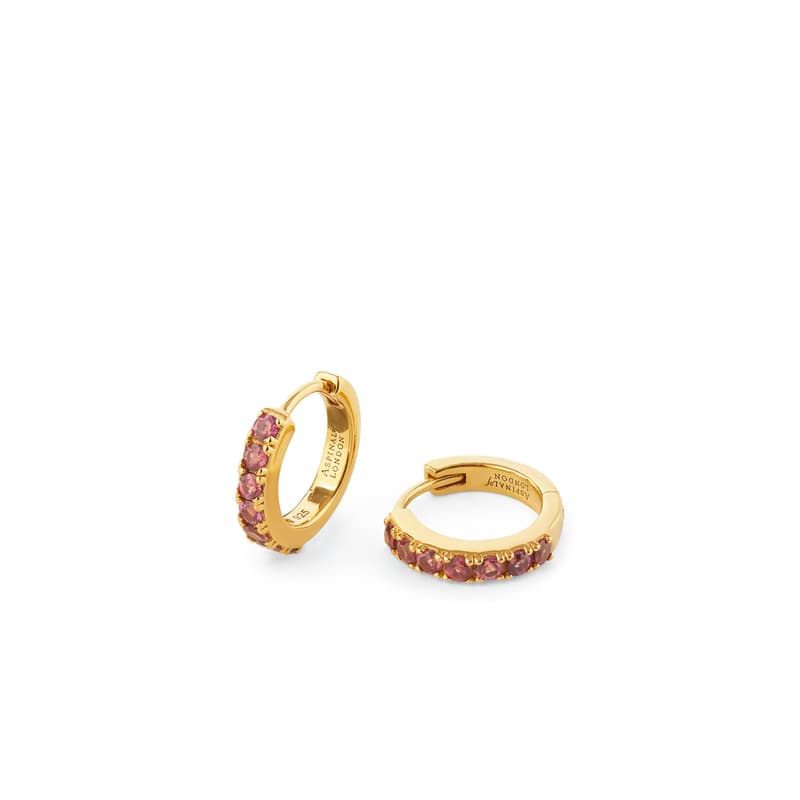 Pave Huggie Earrings in Rhodolite Garnet & 18ct Gold Vermeil