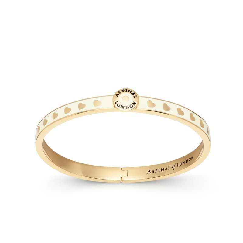 Thin Love Hearts Bangle in Ivory Enamel & 18ct Gold Plated