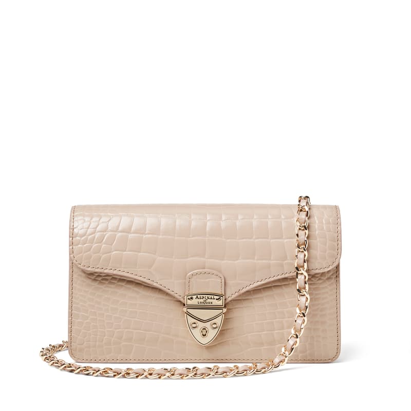 Mayfair Clutch Bag in Soft Taupe Patent Croc