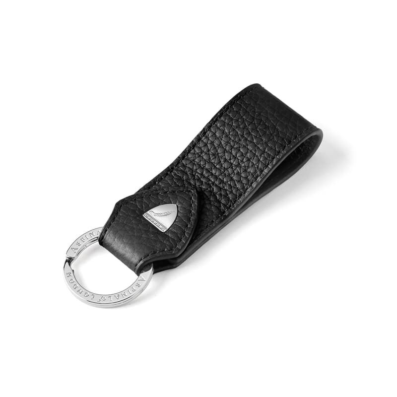 Small Leather Loop Keyring in Black Pebble