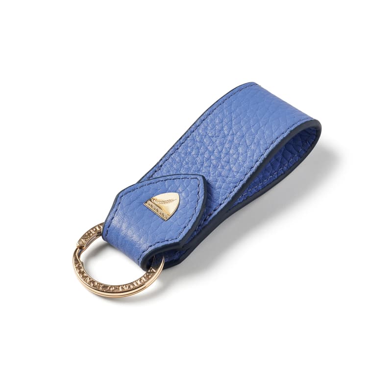 Small Leather Loop Keyring in Capri Blue Pebble