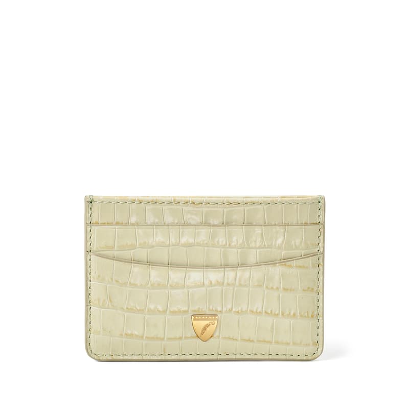 Slim Credit Card Holder in Deep Shine Pistachio Small Croc