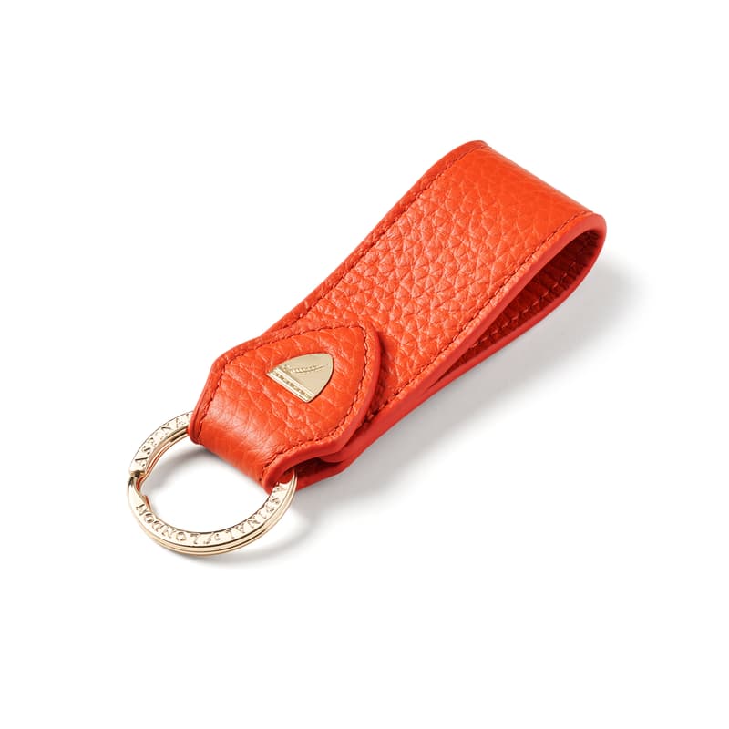 Small Leather Loop Keyring in Coral Pebble