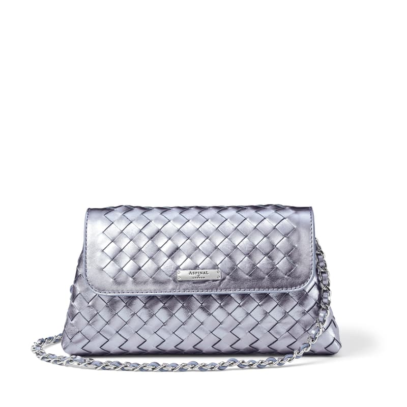 Sunrise Sunset Clutch Bag in Blue Metallic Woven Leather