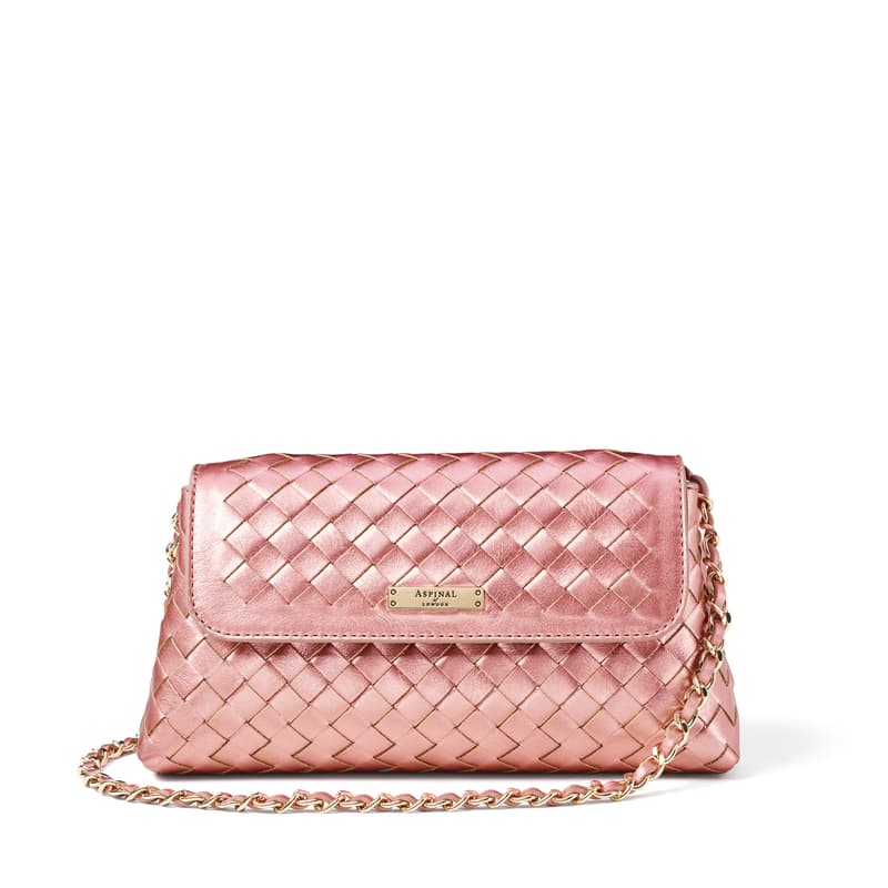 Sunrise Sunset Clutch Bag in Blush Pink Metallic Woven Leather