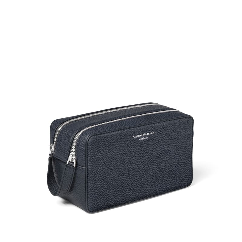 Double Zip Mount Street Wash Bag in Navy Pebble