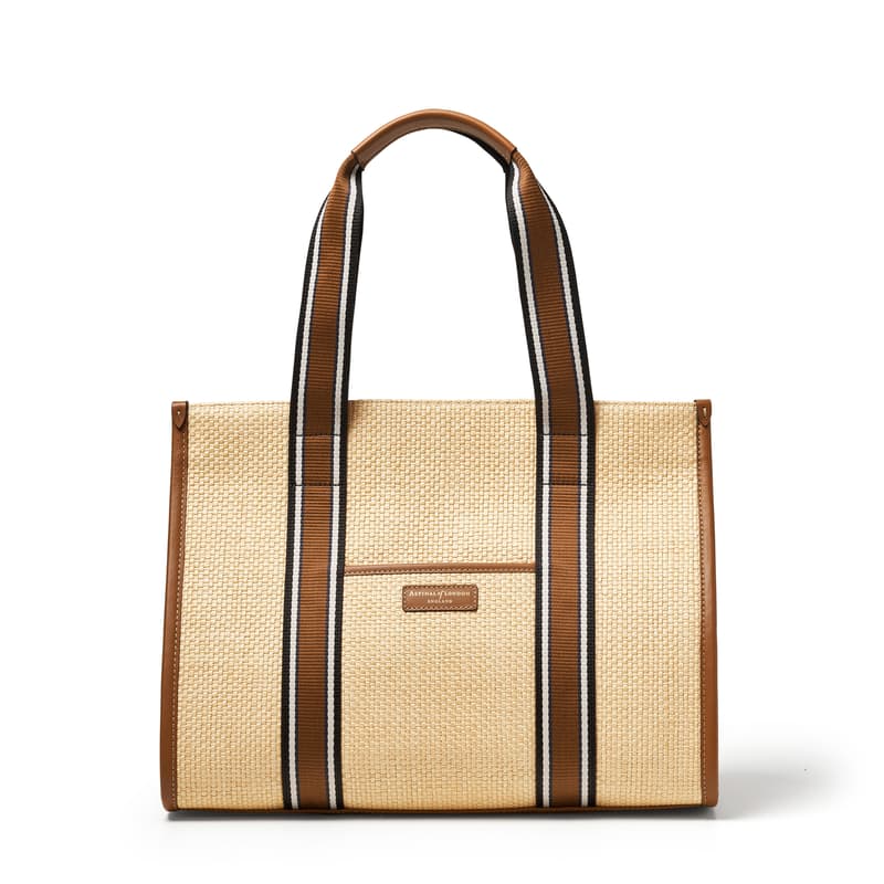 Henley Tote Bag in Natural Raffia & Smooth Tan