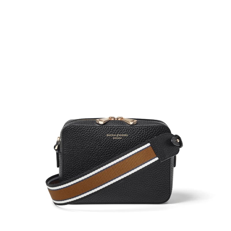 Camera Crossbody Bag with Interchangeable Straps in Black Pebble