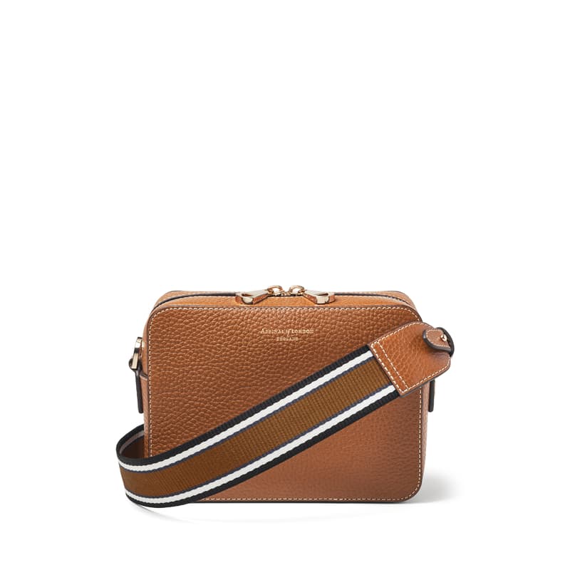 Camera Crossbody Bag with Interchangeable Straps in Tan Pebble