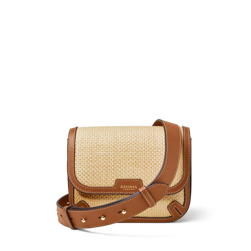 Ella Crossbody Bag in Natural Raffia & Smooth Tan