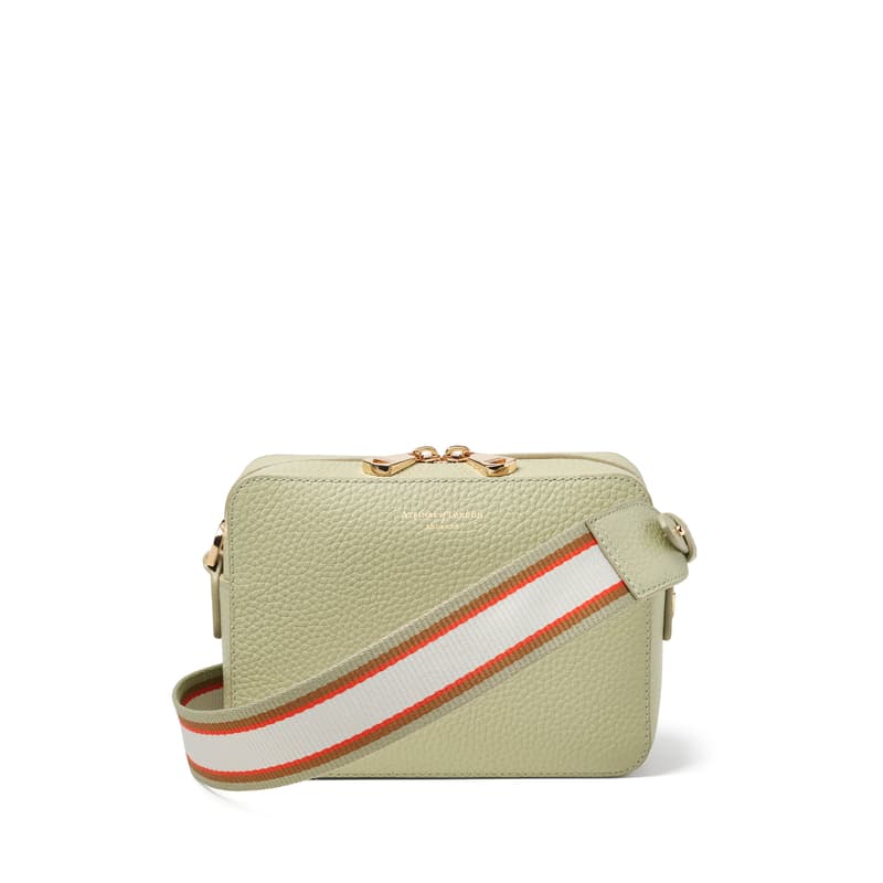 Camera Crossbody Bag with Interchangeable Straps in Pistachio Pebble