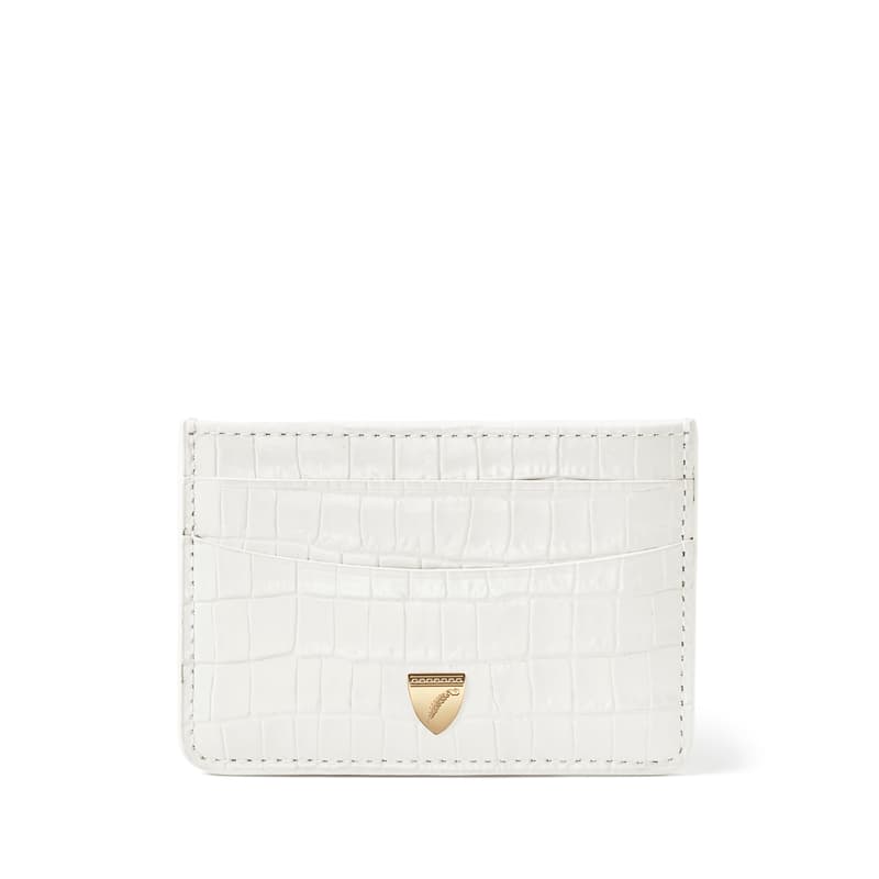 Slim Credit Card Holder in Deep Shine Chalk White Small Croc