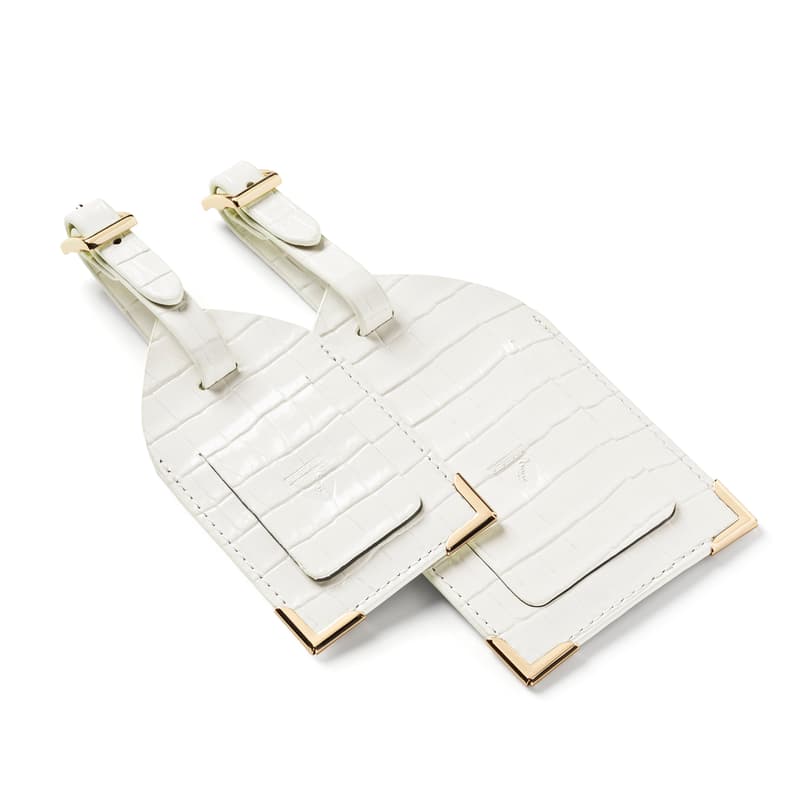Set of 2 Luggage Tags in Deep Shine Chalk White Small Croc