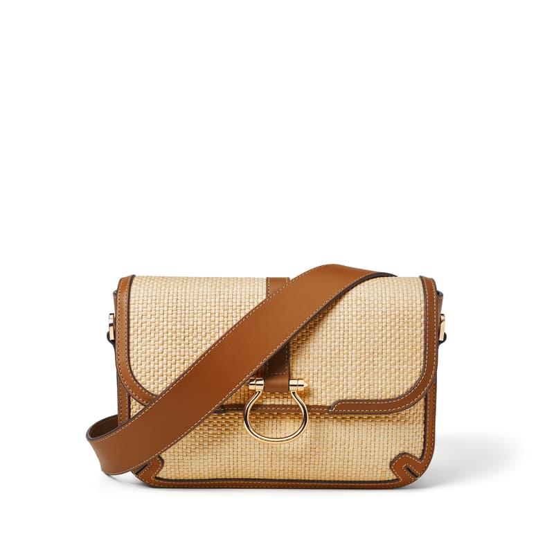 Resort Crossbody Bag in Natural Raffia & Smooth Tan