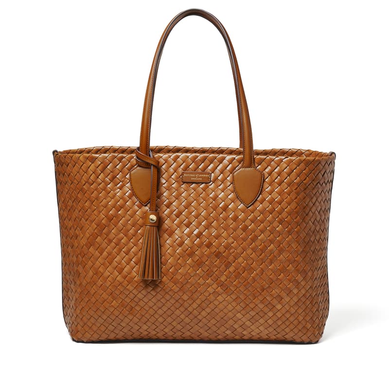Large Island Tote Bag in Tan Woven Leather