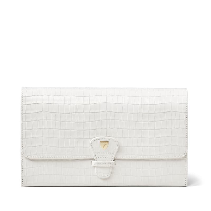 Travel Wallet in Deep Shine Chalk White Small Croc