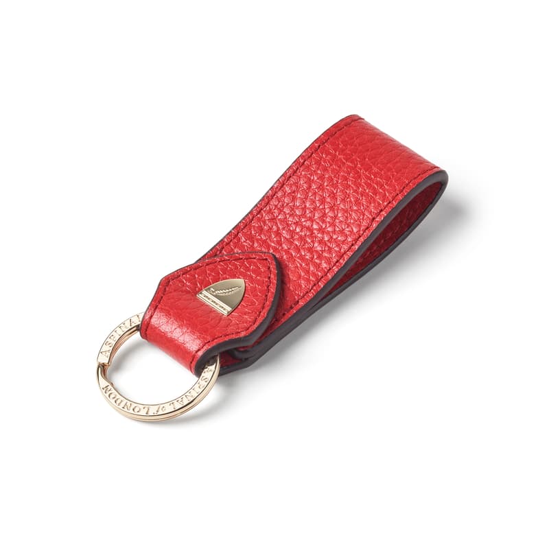 Small Leather Loop Keyring in Cardinal Red Pebble