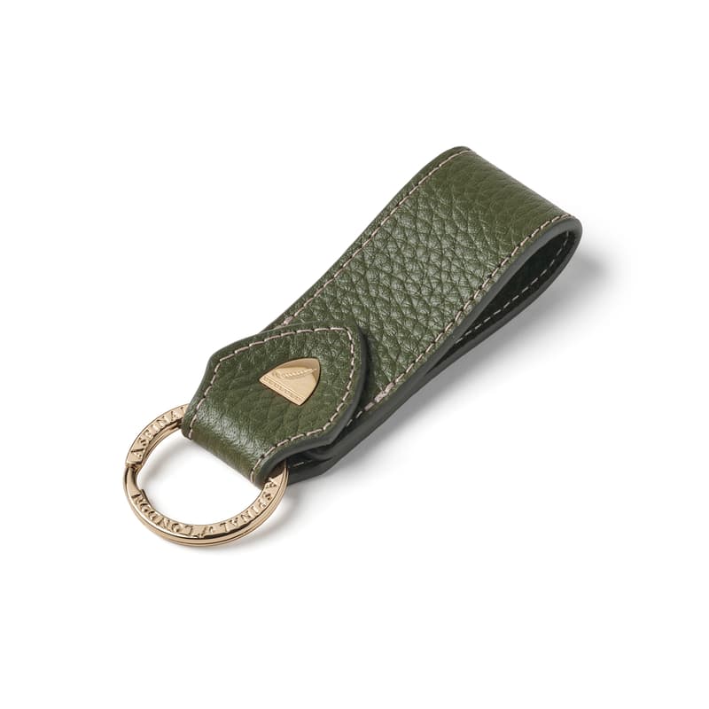Small Leather Loop Keyring in Racing Green Pebble