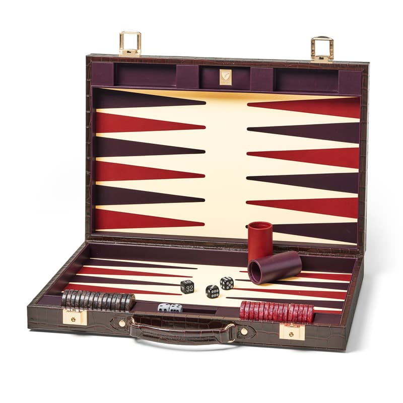 17-inch Backgammon Set in Deep Shine Amazon Brown Croc