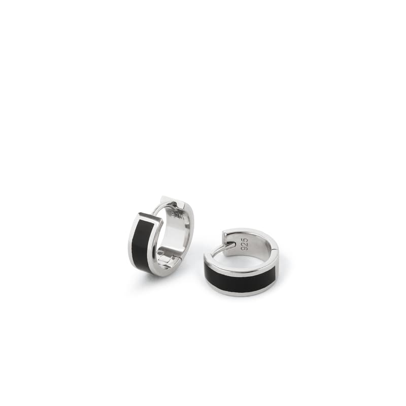 Enamel Huggie Earrings in Black Enamel & Palladium Silver Plated