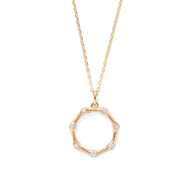 Bamboo Pendant Necklace in White Topaz & 18ct Gold Vermeil