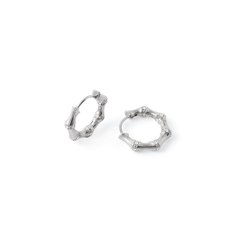 Bamboo Huggie Earrings in White Topaz & Sterling Silver 925