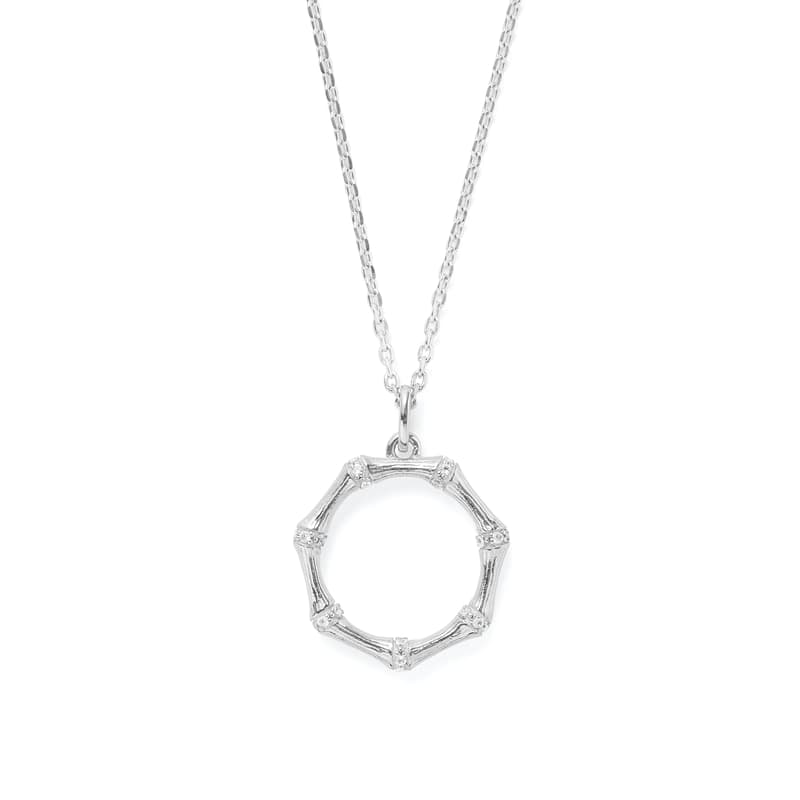 Bamboo Pendant Necklace in White Topaz & Sterling Silver 925