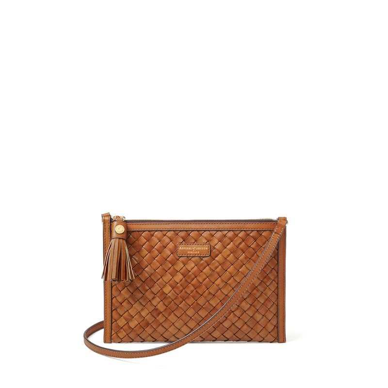 The Island Crossbody Pouch in Tan Woven Leather