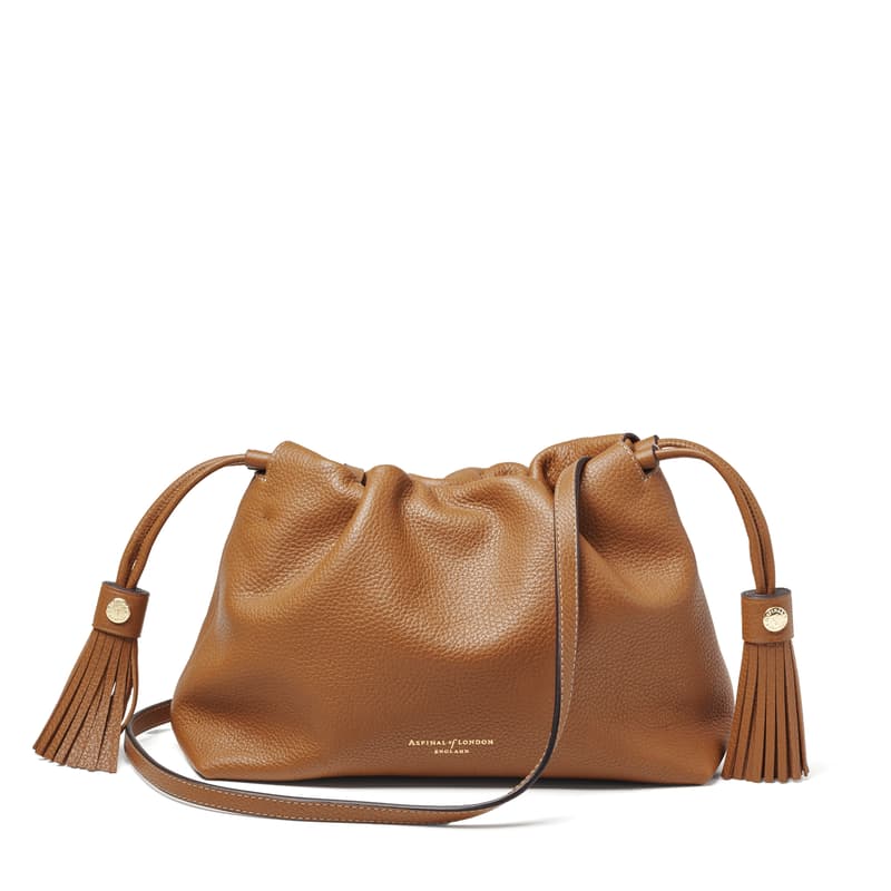 Hudson Large Crossbody Pouch in Tan Milled Pebble