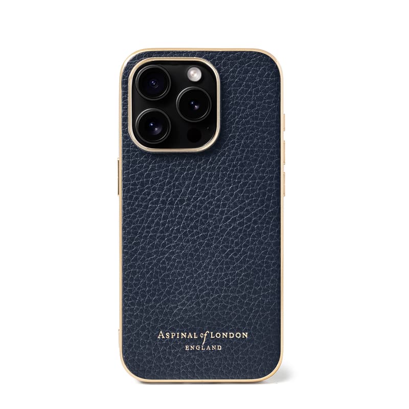 iPhone 15 Pro Case in Navy Pebble & Gold