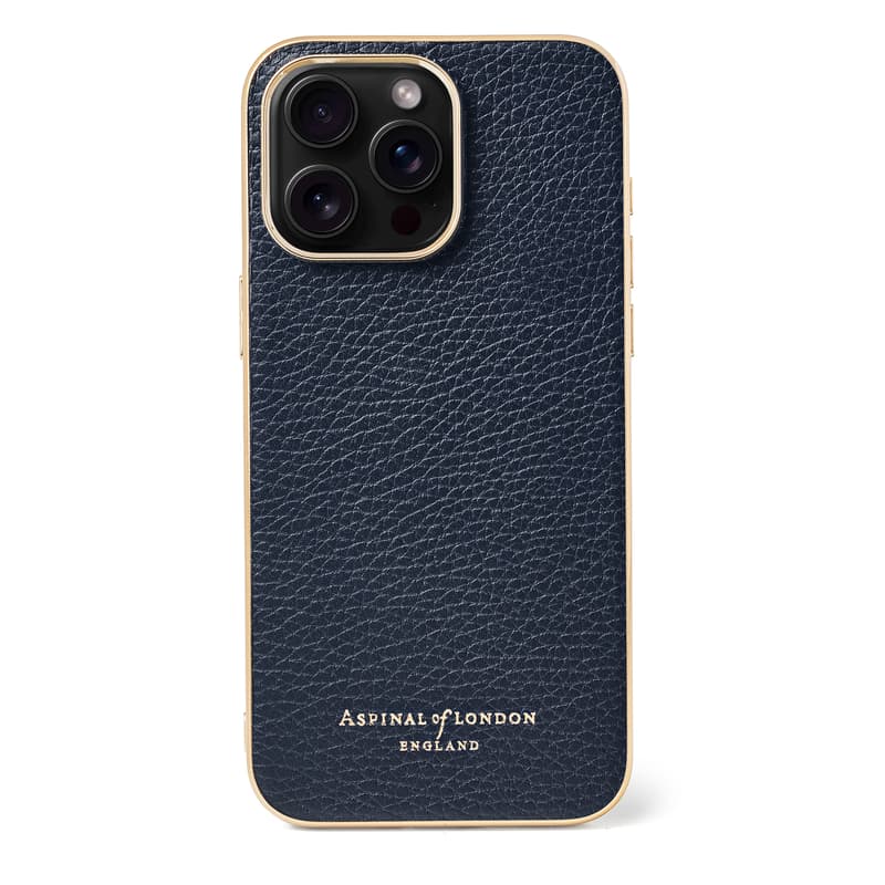 iPhone 15 Pro Max Case in Navy Pebble & Gold