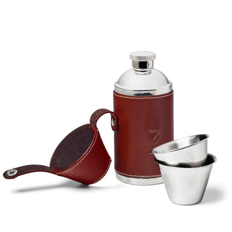 Hunter 6oz Leather Hip Flask in Smooth Cognac & Espresso Suede