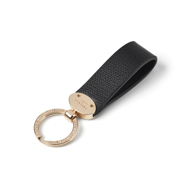 Oval Loop Keyring in Black Soft Saffiano