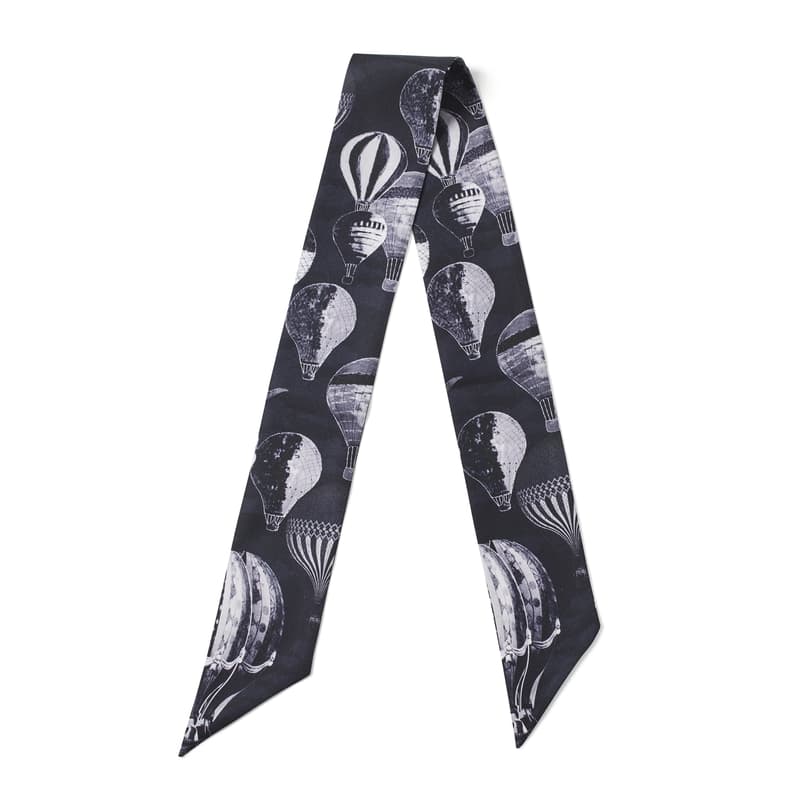 Skinny Silk Scarf in Monochrome Hot Air Balloons Pure Silk
