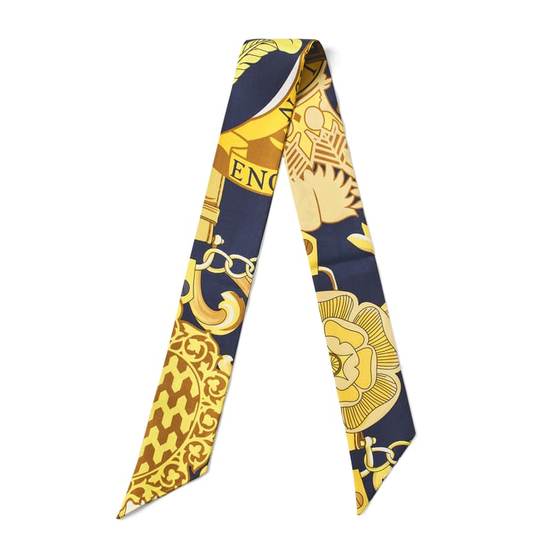 Skinny Silk Scarf in Navy Signature Shield Pure Silk