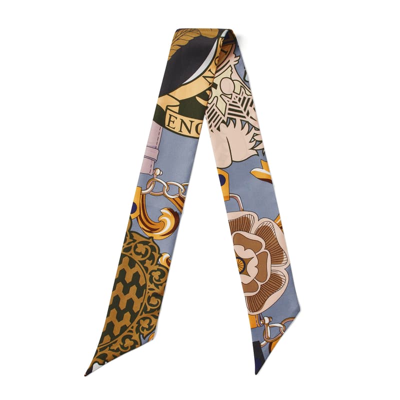 Skinny Silk Scarf in Heritage Blue Signature Shield Pure Silk