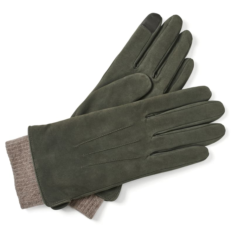 Women's Knitted Cuff Nubuck Gloves in Pine Nubuck