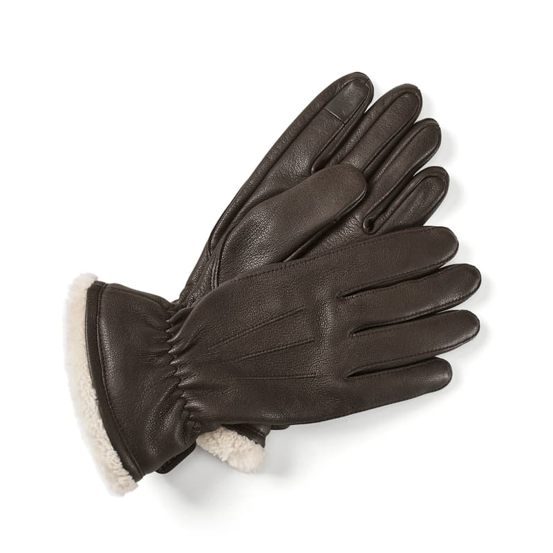 Women's Shearling Lined Leather Gloves in Chocolate Deerskin