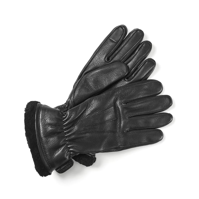 Women's Shearling Lined Leather Gloves in Black Deerskin