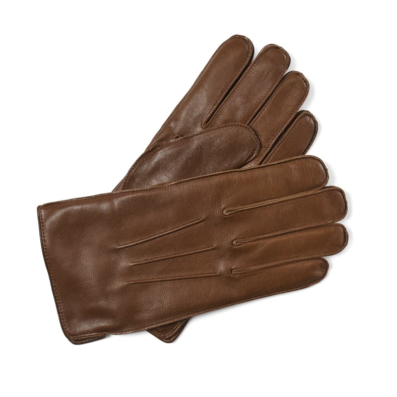 Men's Cashmere Lined Leather Gloves in Mid Brown Nappa
