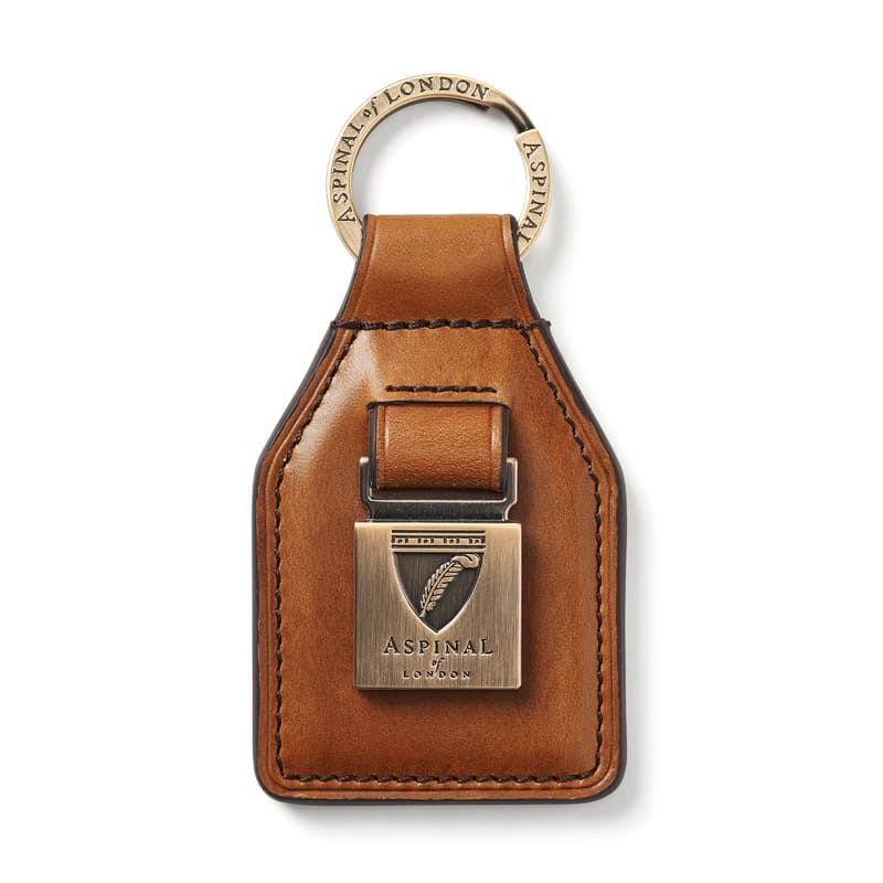 Shield Plaque Keyring in Smooth English Tan