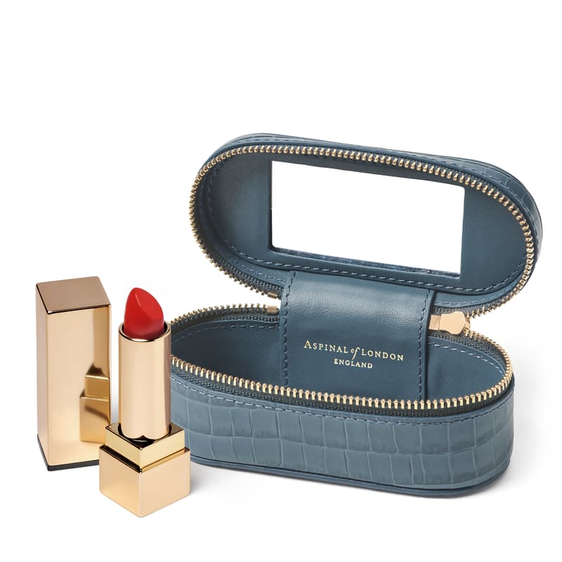 Purse Tidy All in Deep Shine Peacock Blue Small Croc