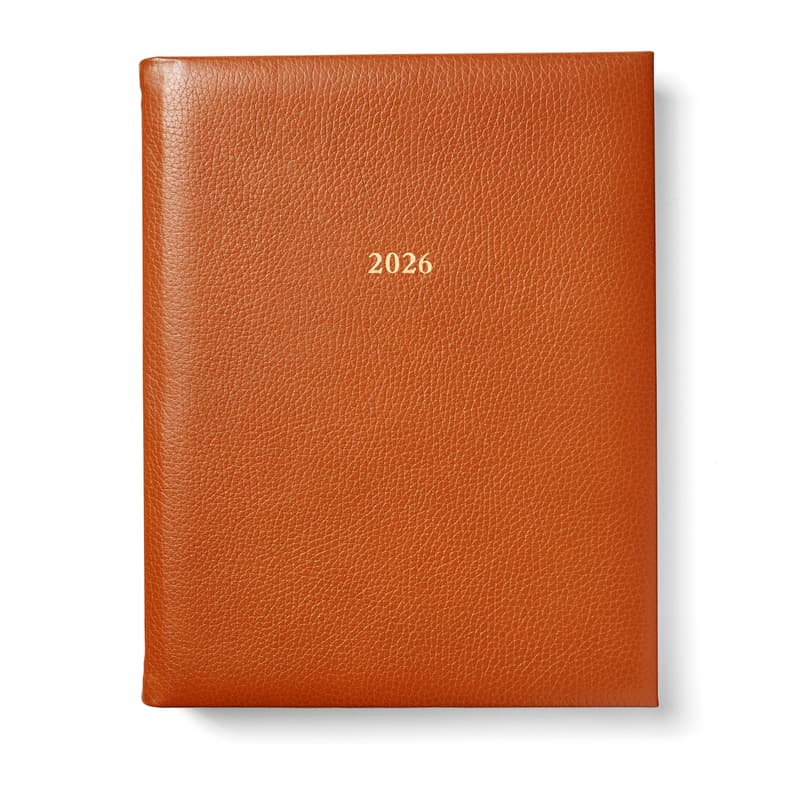 2026 A4 Day to Page Leather Diary in Marmalade Pebble