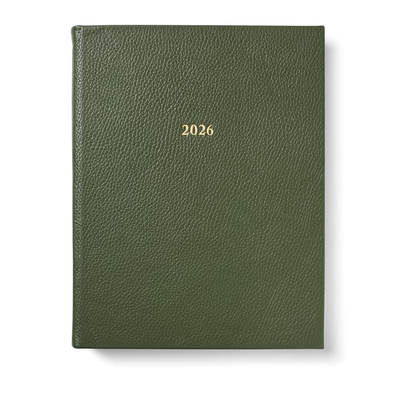 2026 A4 Day to Page Leather Diary in Racing Green Pebble