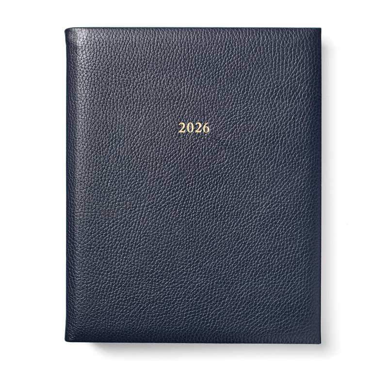 2026 A4 Week to View Leather Diary in Navy Pebble