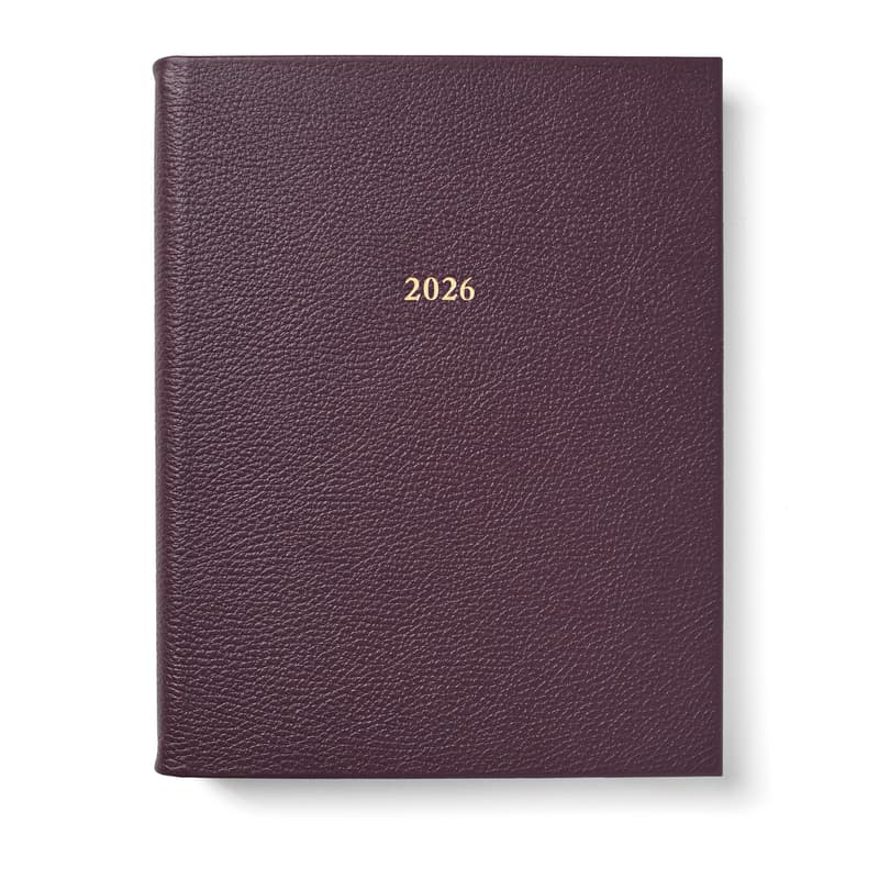 2026 A4 Day to Page Leather Diary in Fig Pebble