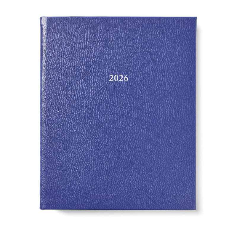 2026 A4 Week to View Leather Diary in Cobalt Blue Pebble