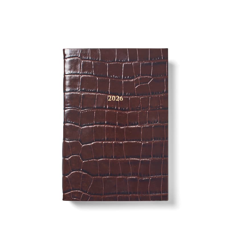 2026 A5 Day to Page Leather Diary in Deep Shine Amazon Brown Croc