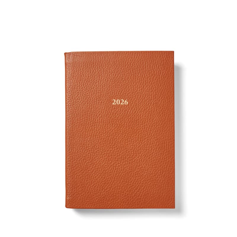 2026 A5 Day to Page Leather Diary in Marmalade Pebble