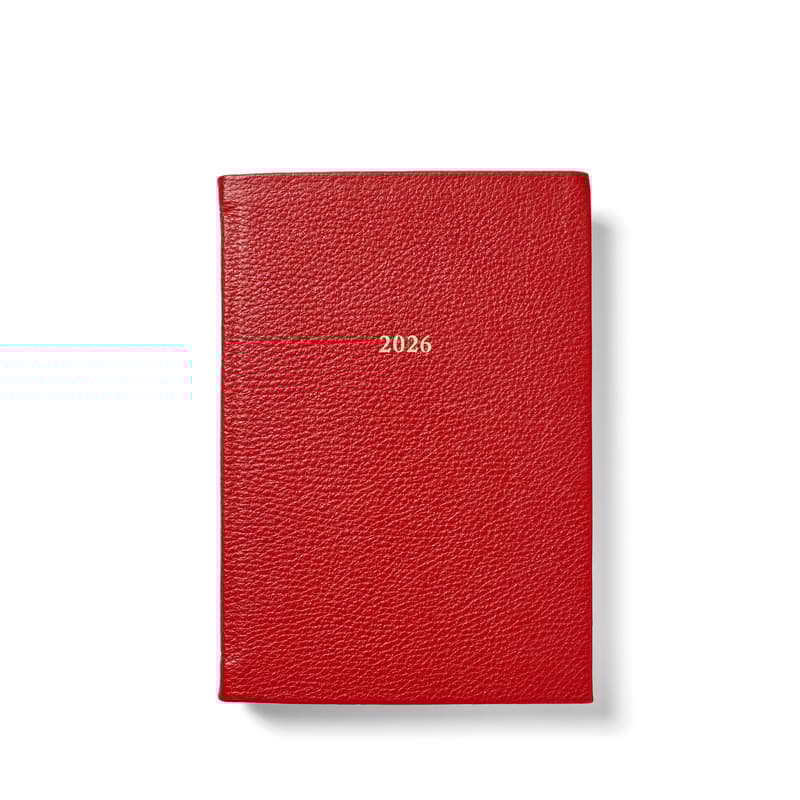 2026 A5 Day to Page Leather Diary in Cardinal Red Pebble
